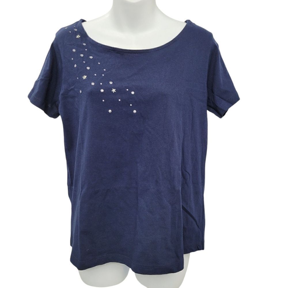 2/$20 Y2K Navy Blue With Silver Stars Top Blouse 100% Cotton size: M
